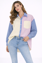 FASHION - KOSZULA DAMSKA W PASKI - ID8901 GRANATOWA