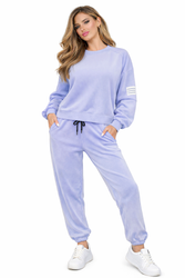 FASHION - WELUROWY KOMPLET DRESOWY DAMSKI  - ID8860 LAWENDOWY