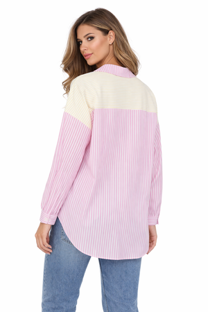 FASHION - KOSZULA DAMSKA W PASKI - ID8898 RÓŻOWA