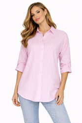 FASHION - KOSZULA DAMSKA W PASKI - ID8848 RÓŻOWA