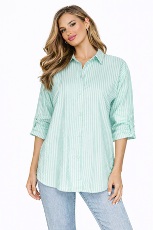 FASHION - KOSZULA DAMSKA W PASKI - ID8849 MIĘTOWA