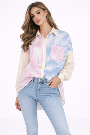 FASHION - KOSZULA DAMSKA W PASKI - ID8899 ŻÓŁTA